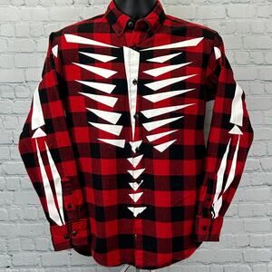 Staple Pigeon x Naturel Flannel Button Front Shirt Skeleton Plaid Red M Medium